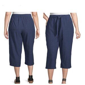 Liz Claiborne Blue Linen Wide Leg Crop Capris Pants size Large